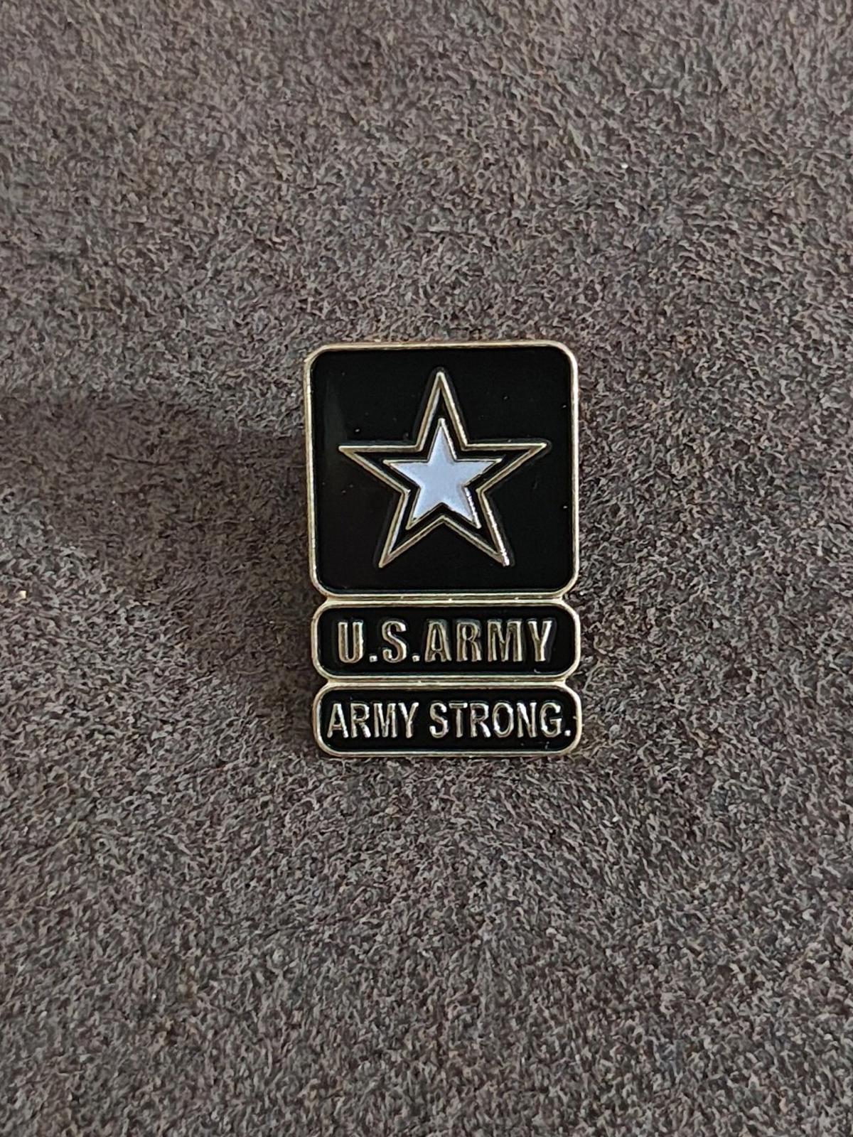 Black U.S. Army star lapel pin with U.S. ARMY and ARMY STRONG text