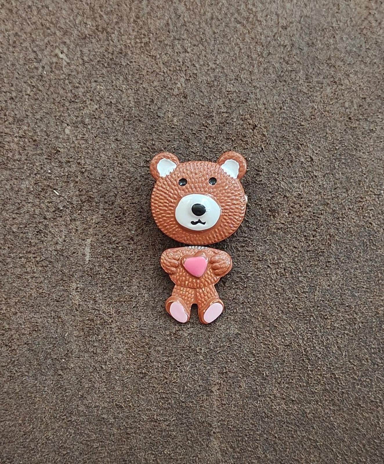 1970s/80s Metal Articulated Brown, White and Pink Enamel Teddy Bear Brooch
