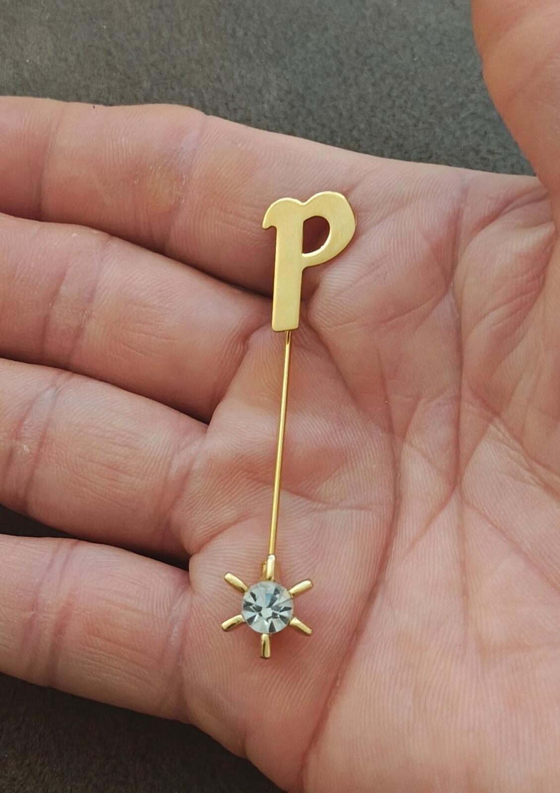 1980s Gold Tone Initial Monogram Letter P Stick Pin
