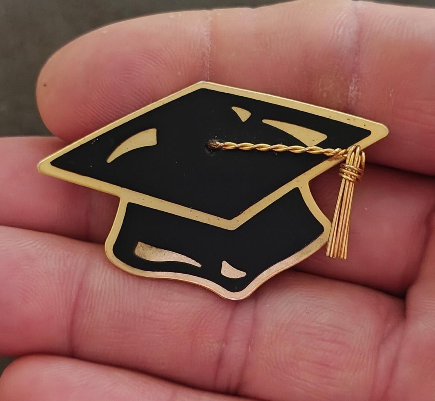 1980s/90s Gold Tone With  Black Enamel Hallmark Graduation Cap Brooch