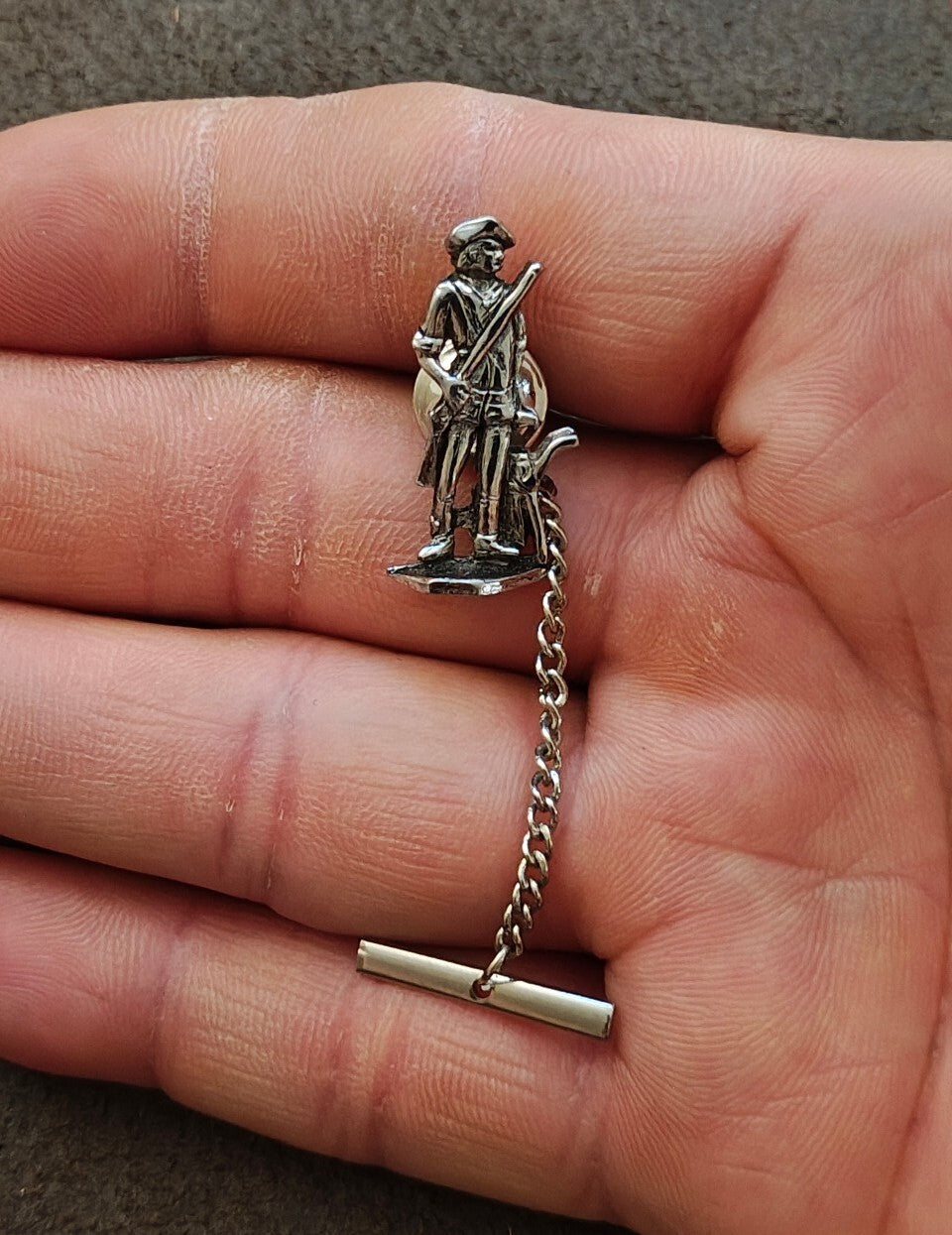 1970s Pewter Revolutionary Minuteman Tie Tack/Lapel Pin
