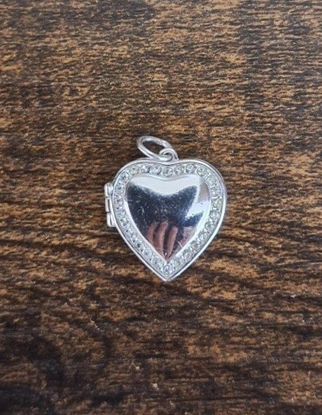 2004 Avon Silver and Clear Rhinestones Heart Locket Pendant