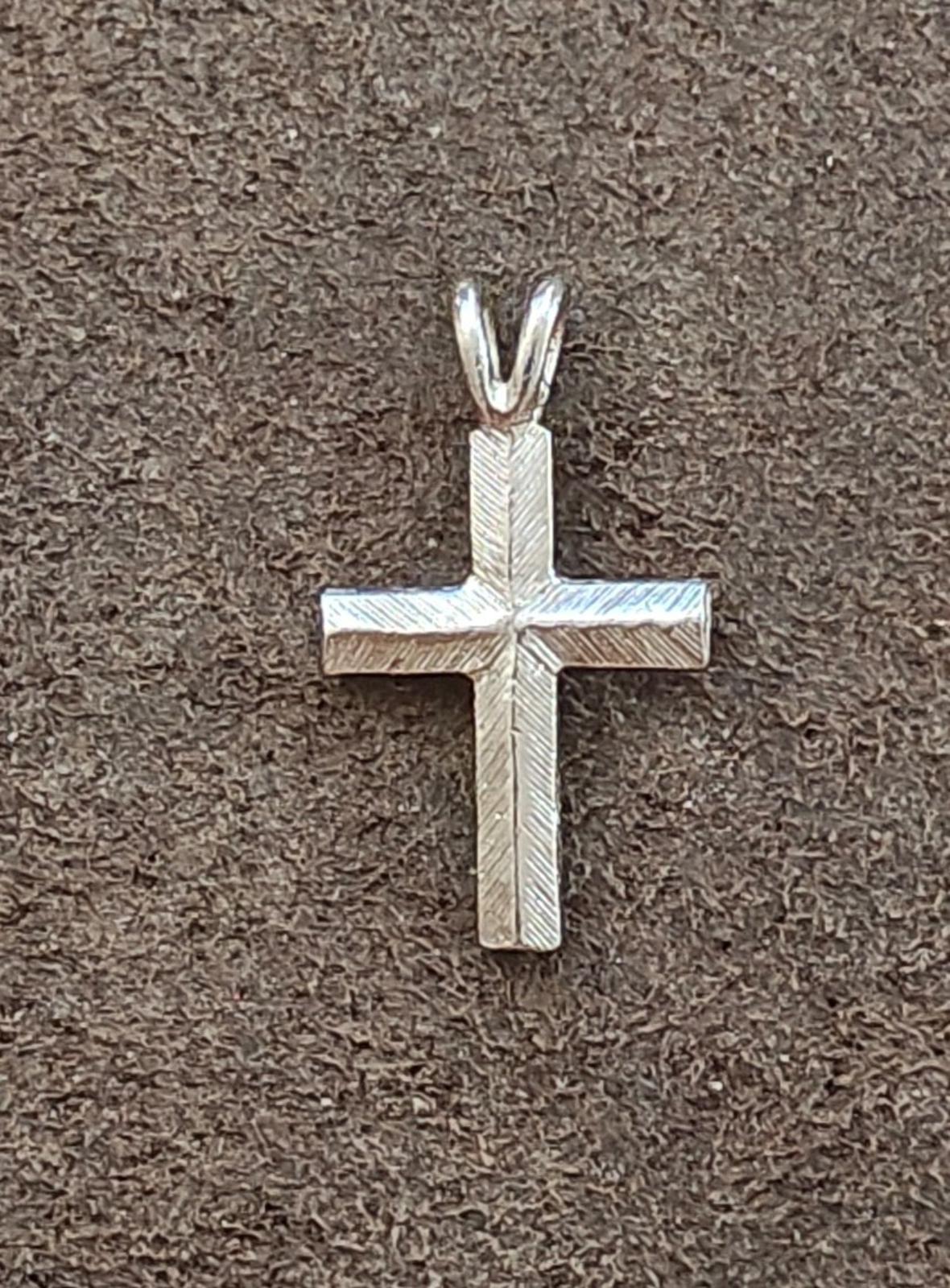 1990s Silver Tone With Clear and Blue Rhinestones Cross Pendant