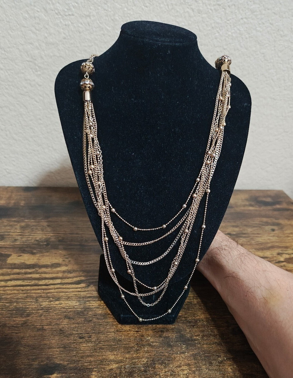 Boho Style Gold Tone Layered Multi-Strand Mixed Chains Statement Necklace