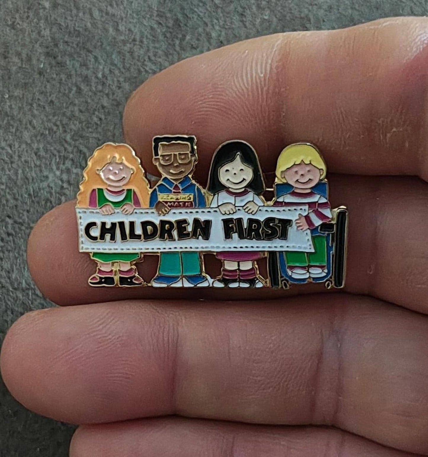 1990's Children First Gold Tone Enamel Pin