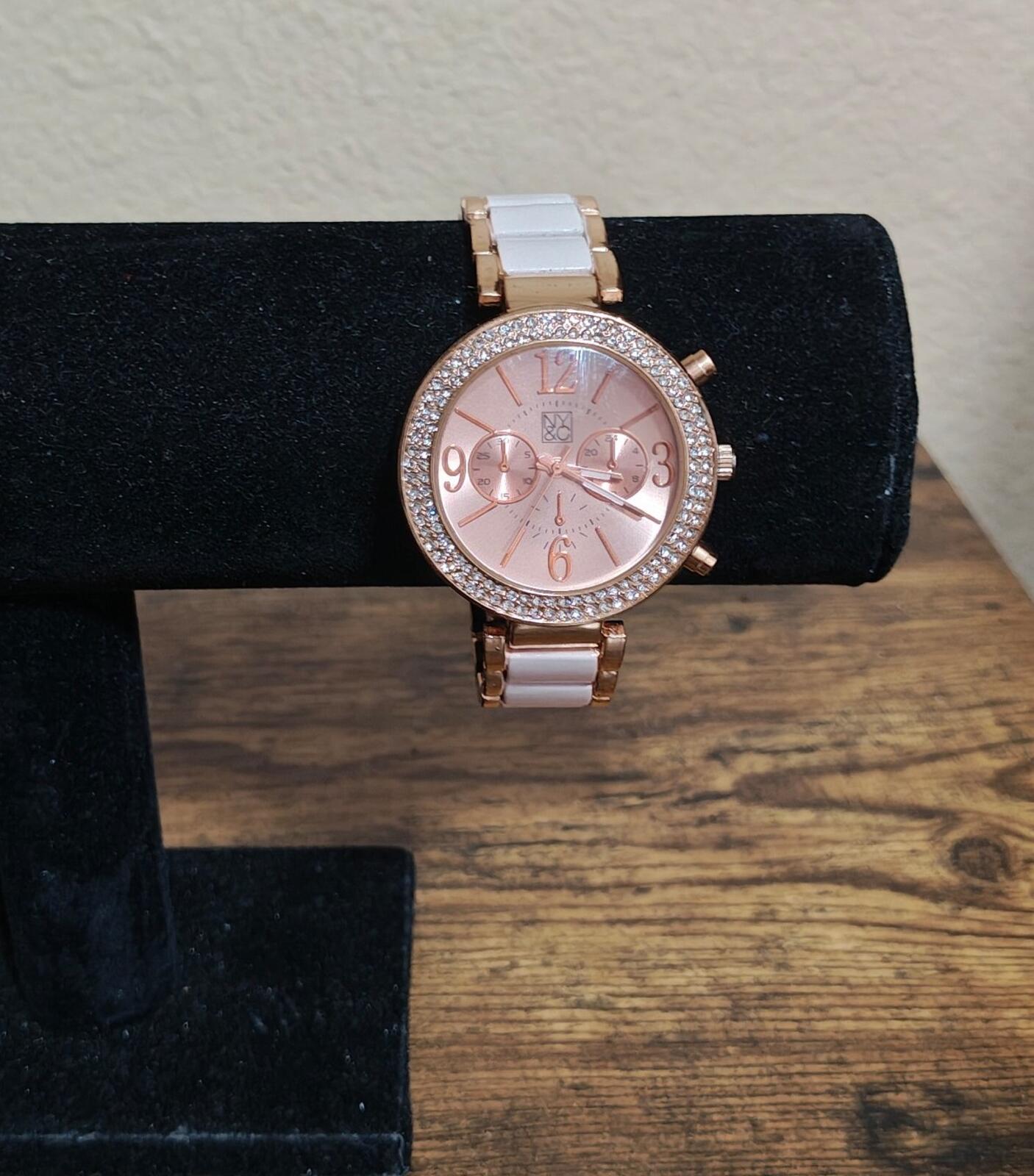 New York & Company (NY&C) Ladies Rose Gold Tone With Rhinestones Fashion Watch