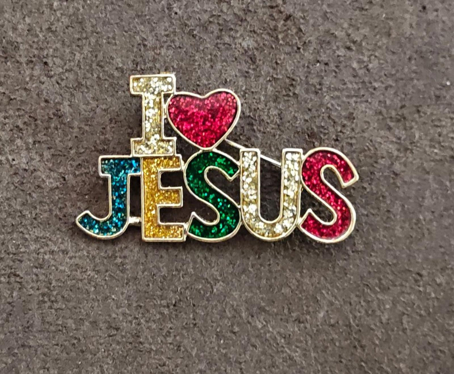 1990s I Love Jesus Rainbow Colors Glitter  Enamel Brooch Pin