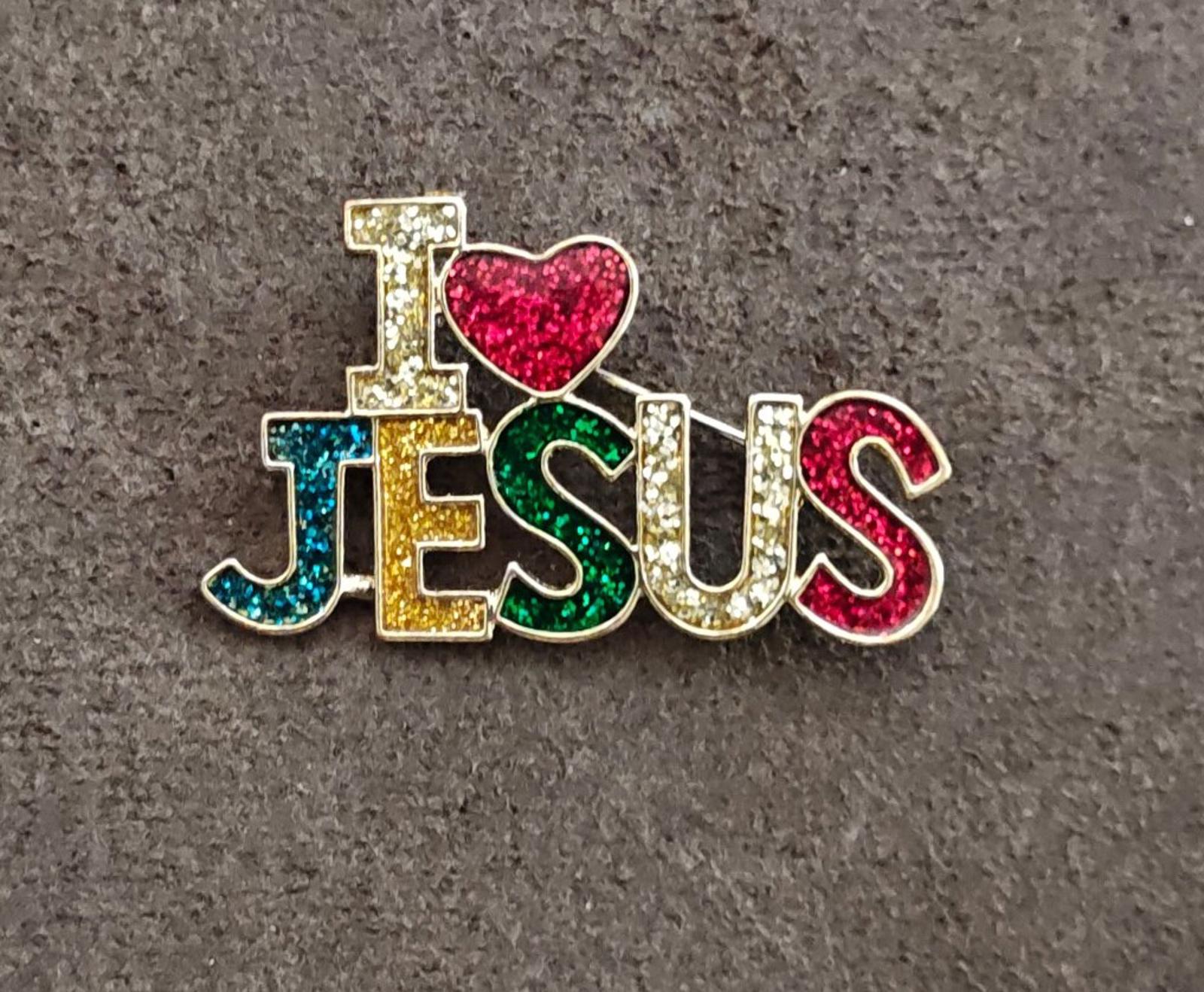 Rainbow glitter enamel Jesus heart brooch pin, full design view