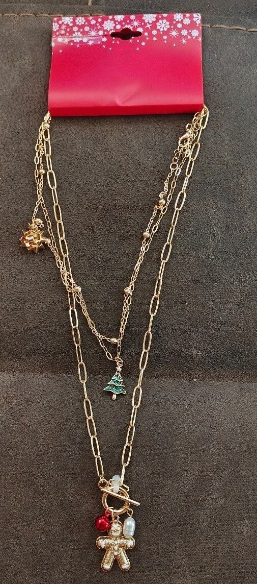 Retired Gold Tone Christmas Charm Layered Necklace NWT