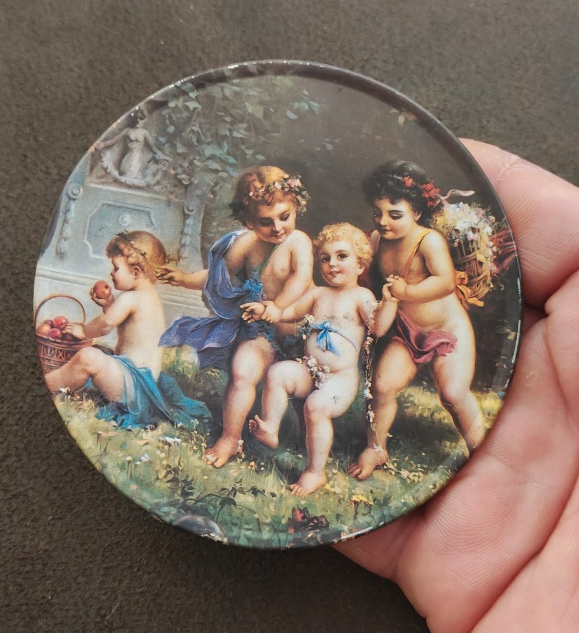 Trippie’s Inc 1995 Cherubs at Play Metal Coaster - Hans Zabateri Putti Angel Art