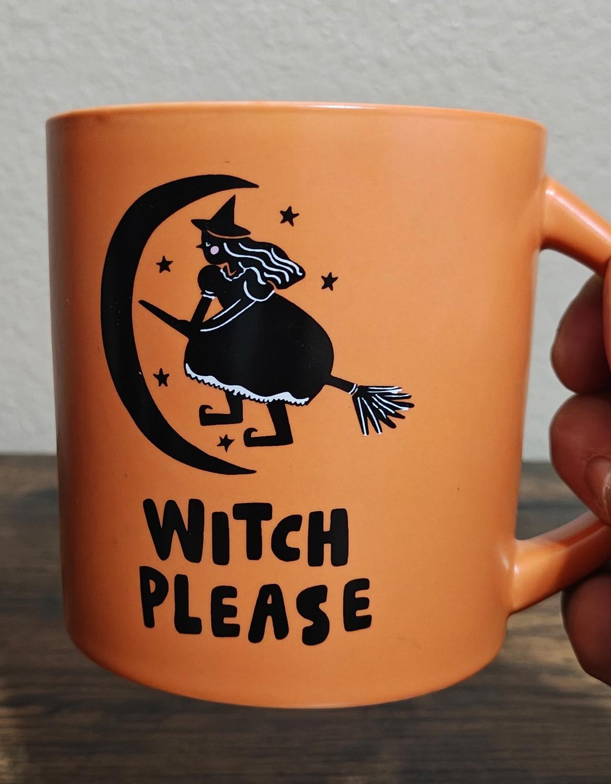 Cool Witch Please Halloween Witch Stoneware 16 oz Double Sided Orange Mug.
