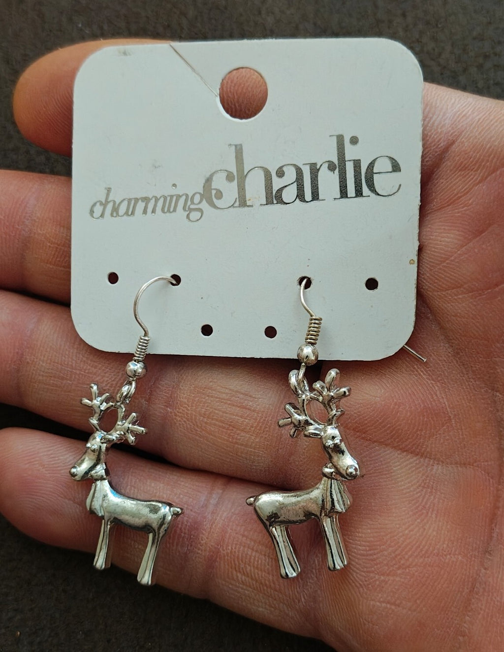 Charming Charlie Vintage Style Silver Reindeer Dangle Earrings