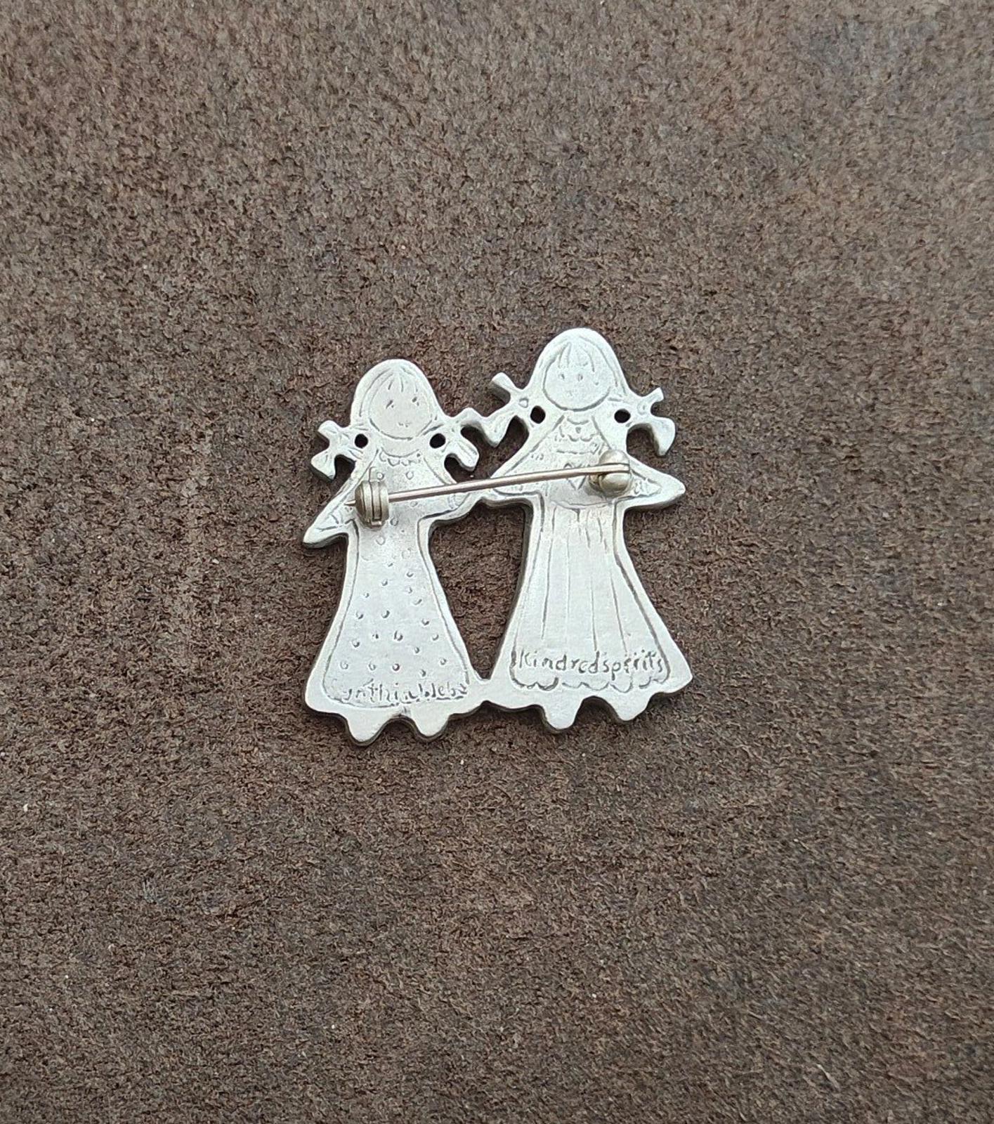 1990s Cynthia Webb "Kindred Spirits" Two Girls Holding Hands Pewter Pin