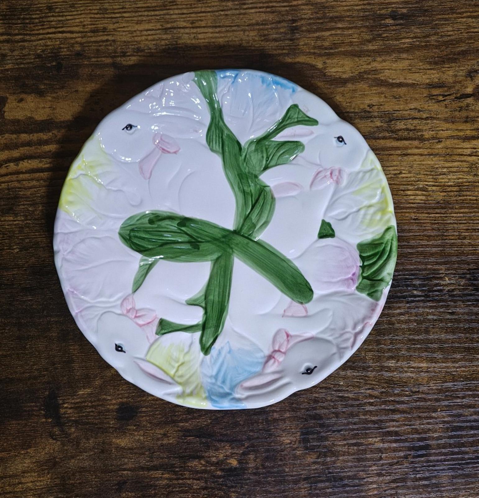 1970s S E Taiwan Ceramics 3D Embossed White Bunny Rabbit Plate
