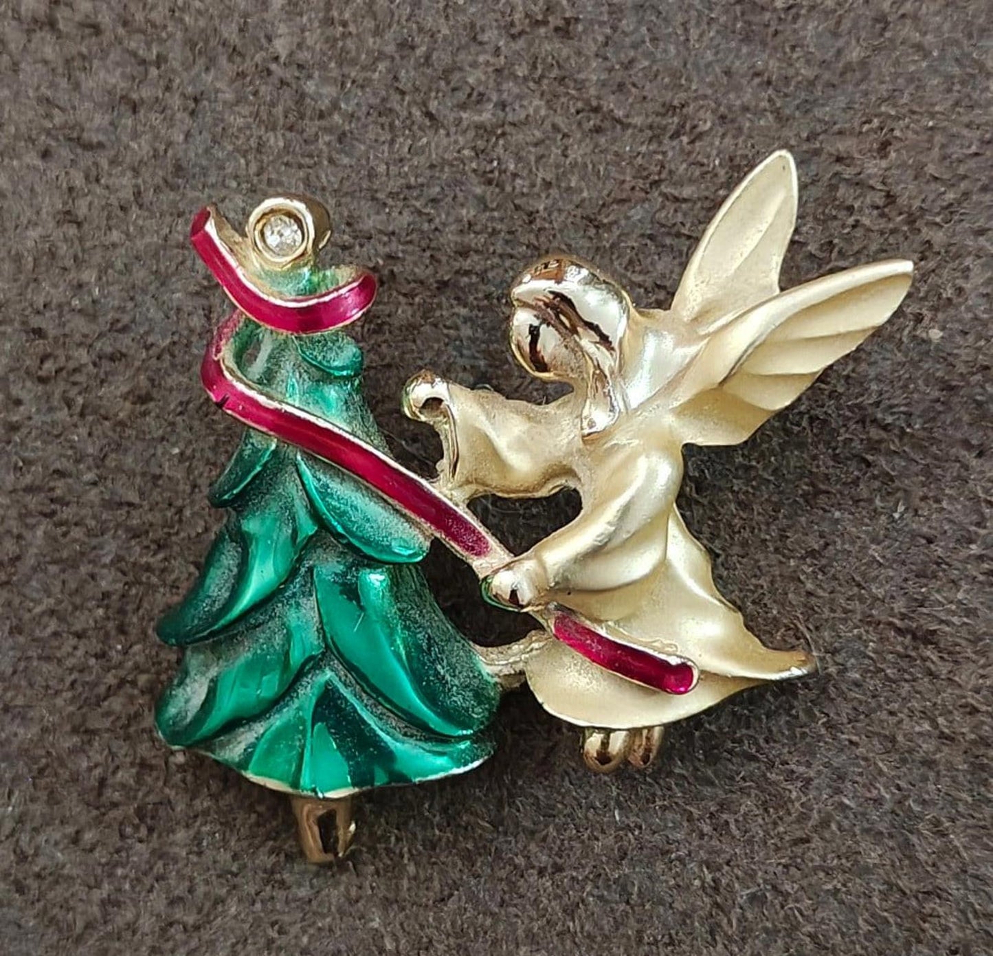 1990's Signed Gigi Giusti Angel Christmas Tree Brooch Pin