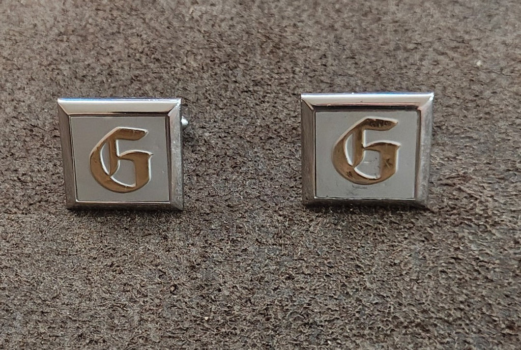 1950s/60s Swank Monogram Initial "G" Silver Tone Cufflinks