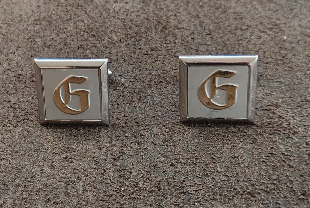 1950s/60s Swank Monogram Initial "G" Silver Tone Cufflinks