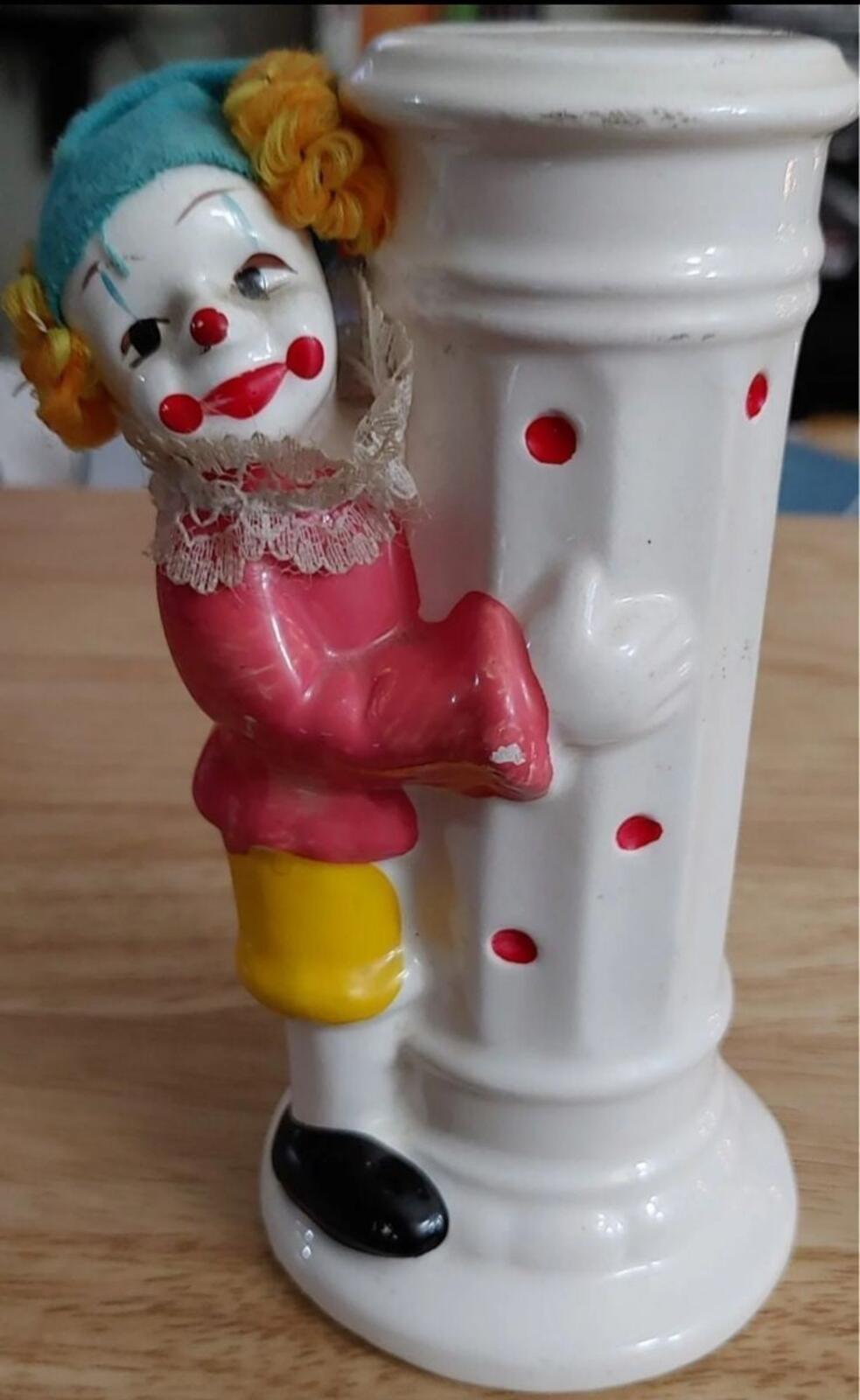 Vintage Porcelain Clown Leaning On A Pillar Coin Bank