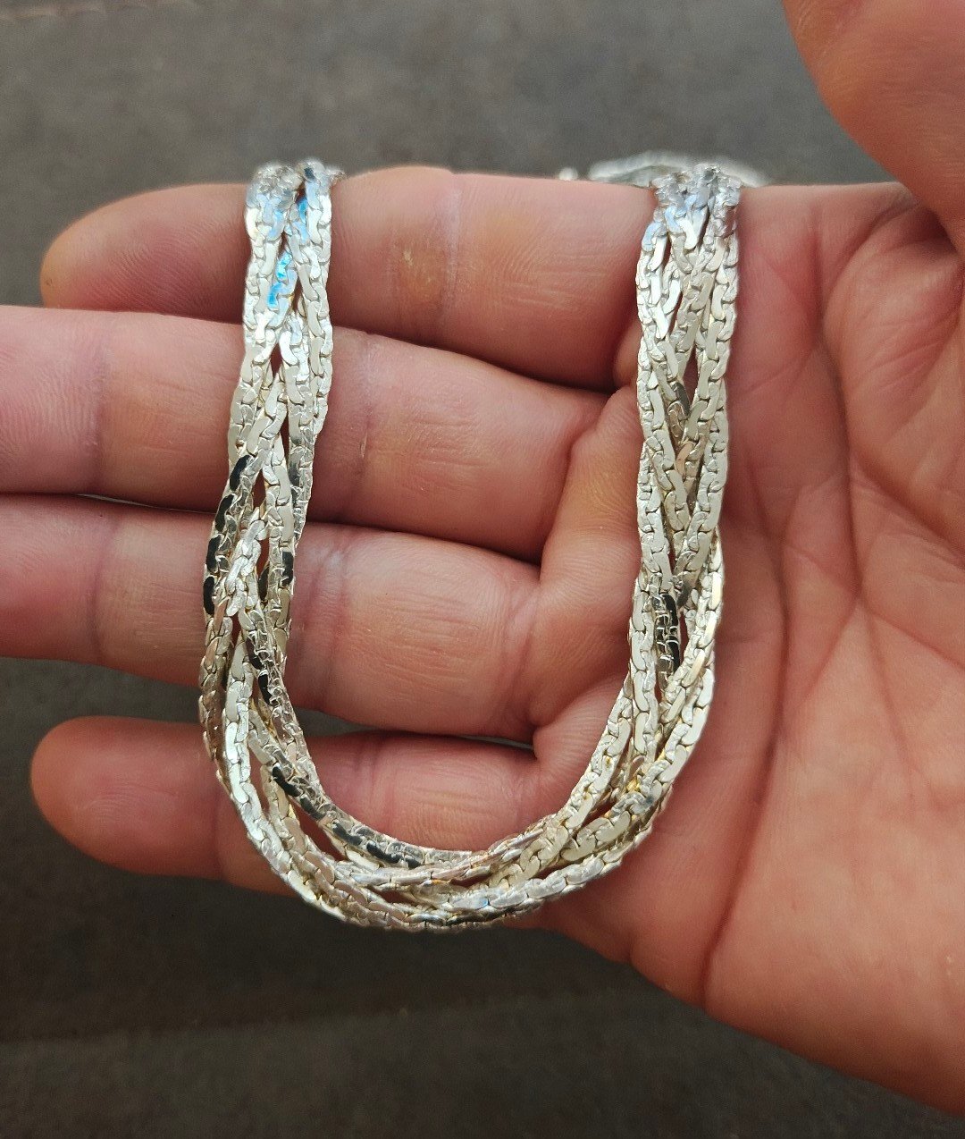 1980s Silver Tone Multi Strand Braided Herringbone Necklace