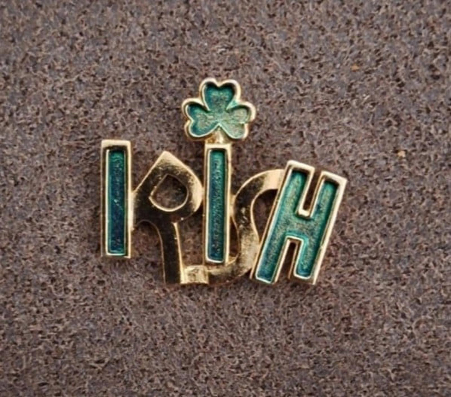 Cool Vintage Gold Tone "Irish" Shamrock/Clover Enamel Pin.