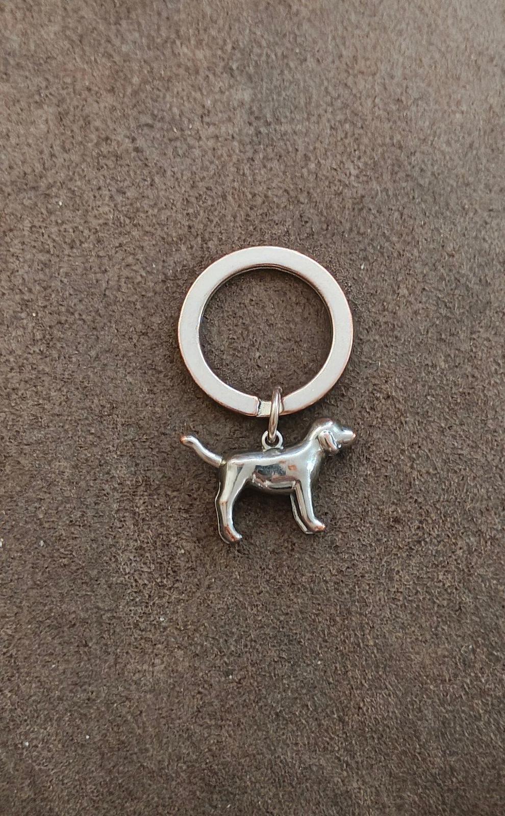 Victoria's Secret Pink Logo Silver Tone Dog Charm Keychain/Keyring