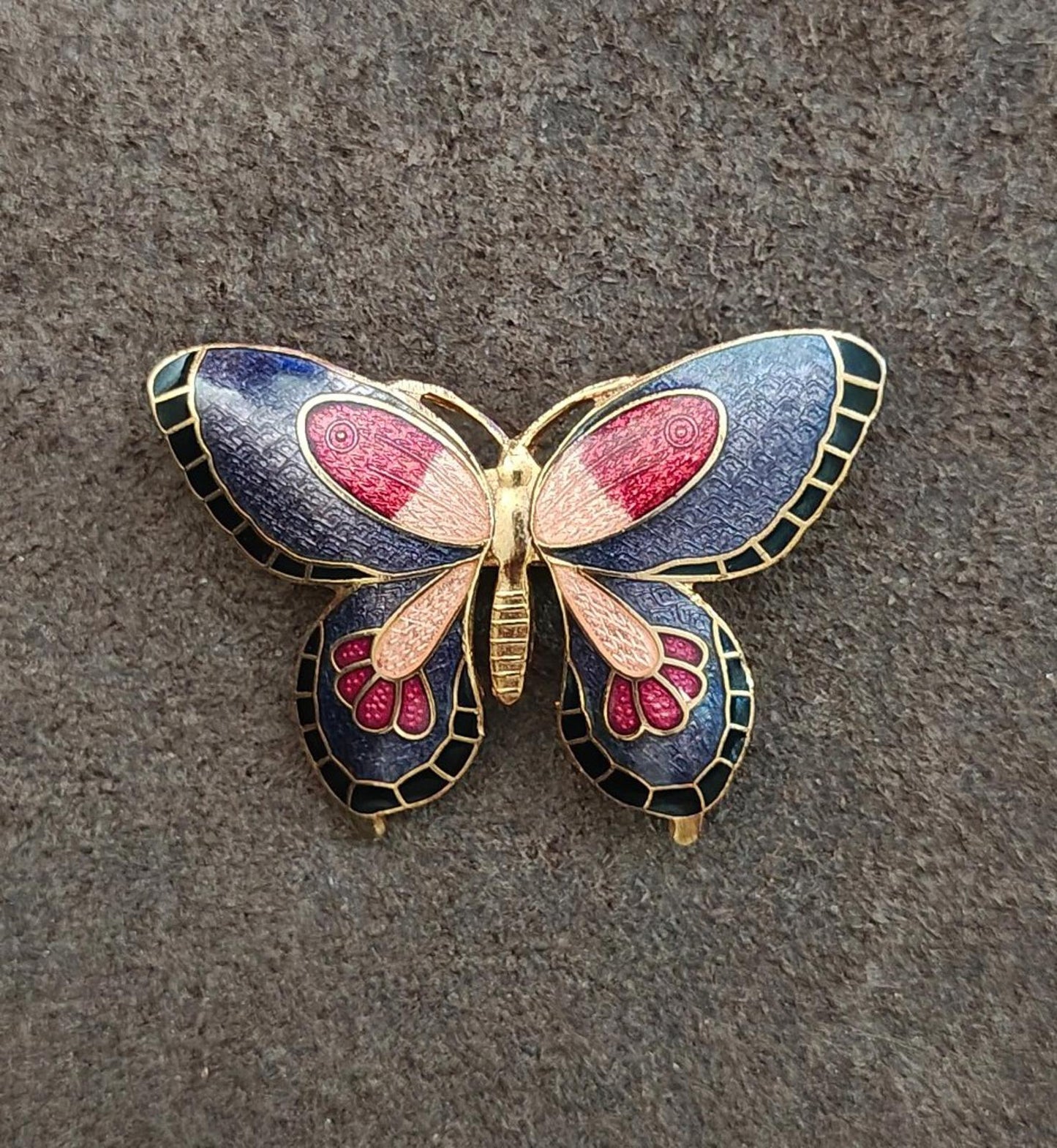 1980s Cloisonné Enamel Butterfly Gold Tone Brooch