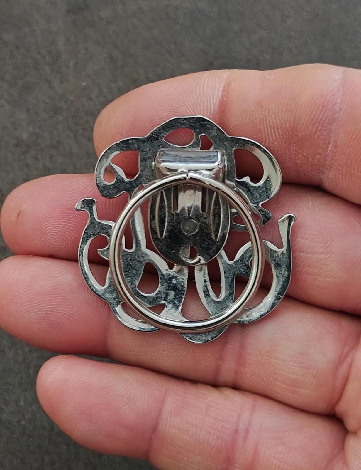 1980s Fancy Monogram Silver Tone Scarf Clip