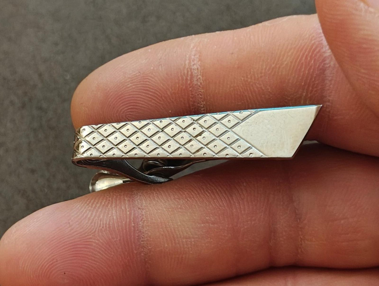 1960s Geometric/Diamante Style Silver Tone Tie Bar Clip
