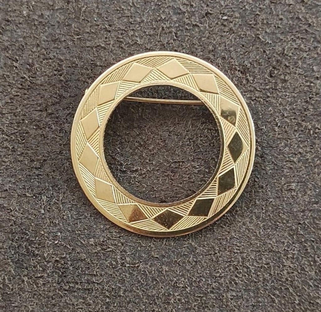 1950s Mid Century Modern Gold Tone Circle Brooch - Trinketmania-LV