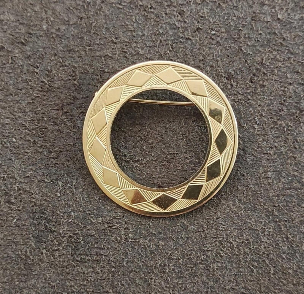 1950s Mid Century Modern Gold Tone Circle Brooch - Trinketmania-LV