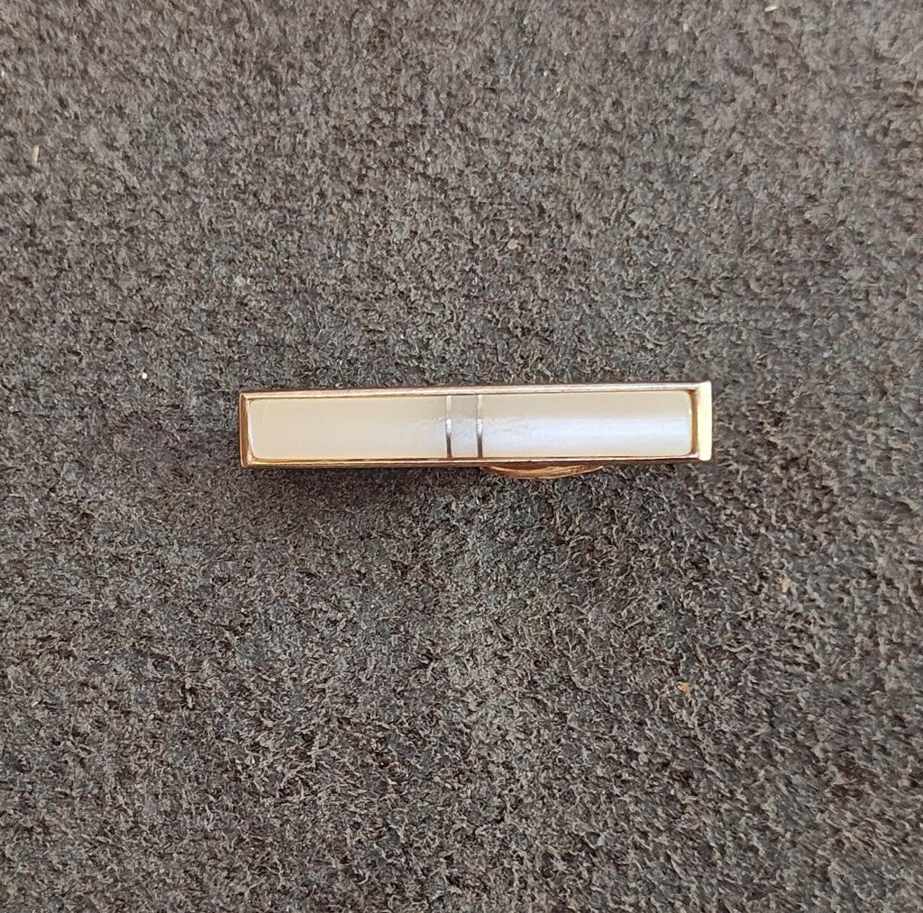 1950s/60s Gold Tone With Mother Of Pearl Modernist Rectangular Tie Bar/Tie Clip - Trinketmania-LV