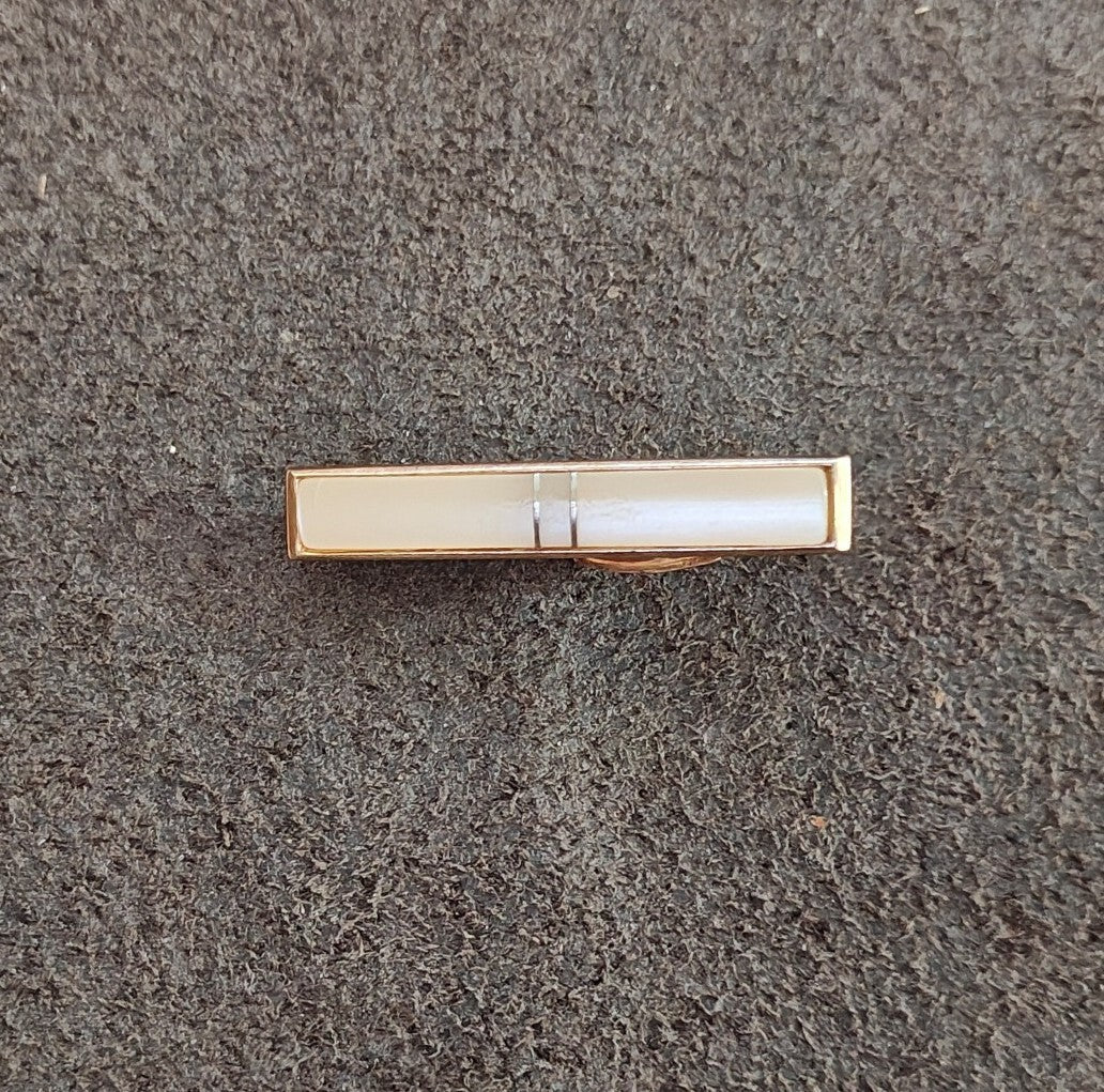 1950s/60s Gold Tone With Mother Of Pearl Modernist Rectangular Tie Bar/Tie Clip - Trinketmania-LV