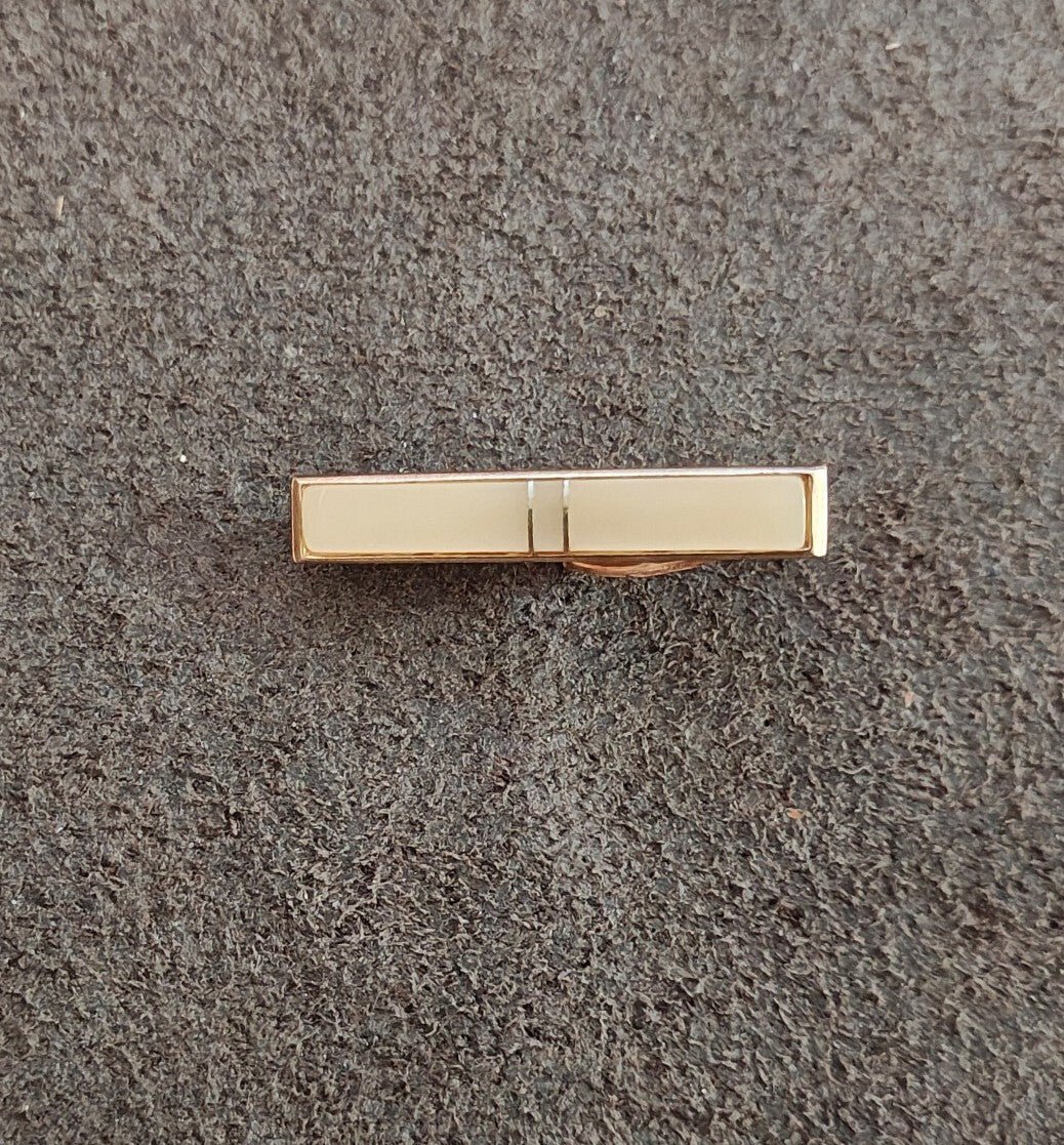 1950s/60s Gold Tone With Mother Of Pearl Modernist Rectangular Tie Bar/Tie Clip - Trinketmania-LV