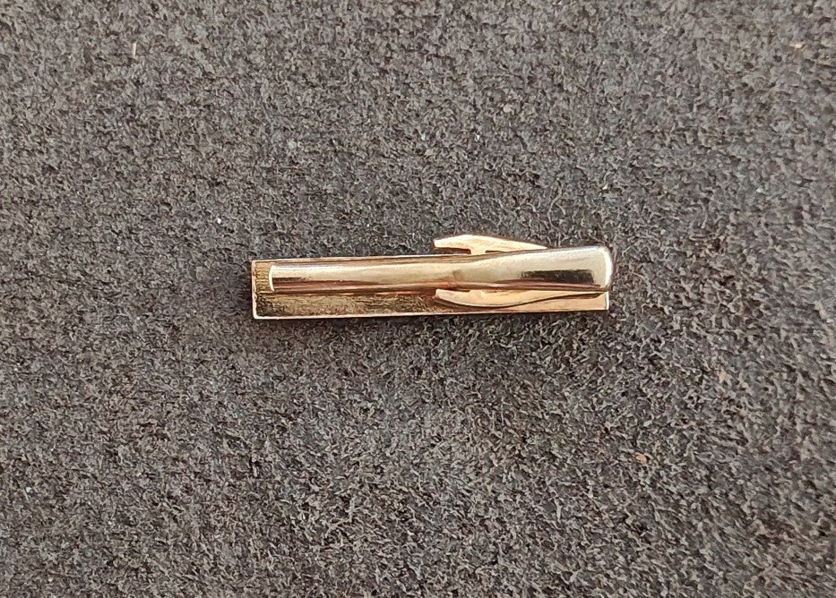 1950s/60s Gold Tone With Mother Of Pearl Modernist Rectangular Tie Bar/Tie Clip - Trinketmania-LV