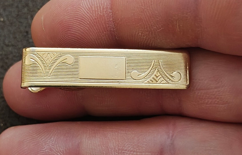 1950s/60s Gold Tone Etched Tie Bar Clip