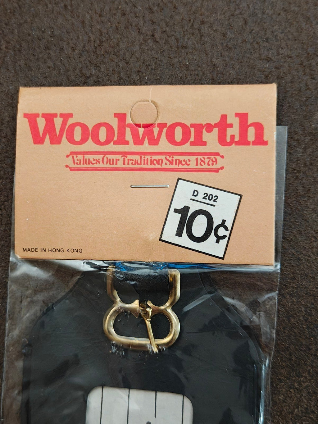 1960s/70s Woolworth Black Vinyl Luggage Tag NOS - Trinketmania-LV