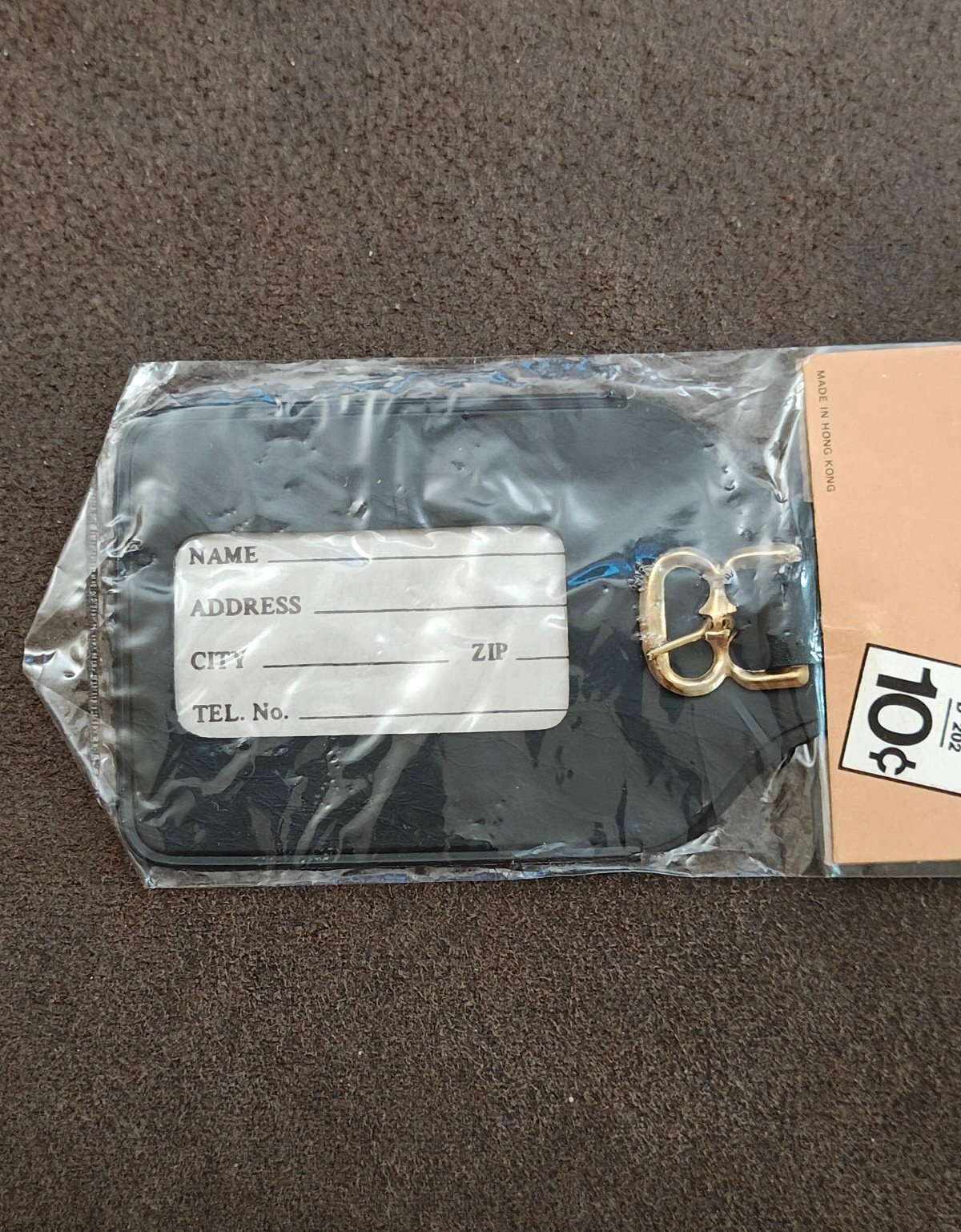 1960s/70s Woolworth Black Vinyl Luggage Tag NOS - Trinketmania-LV