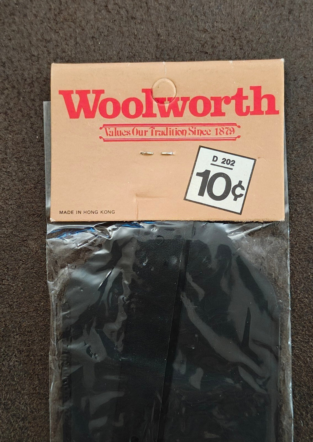 1960s/70s Woolworth Black Vinyl Luggage Tag NOS - Trinketmania-LV