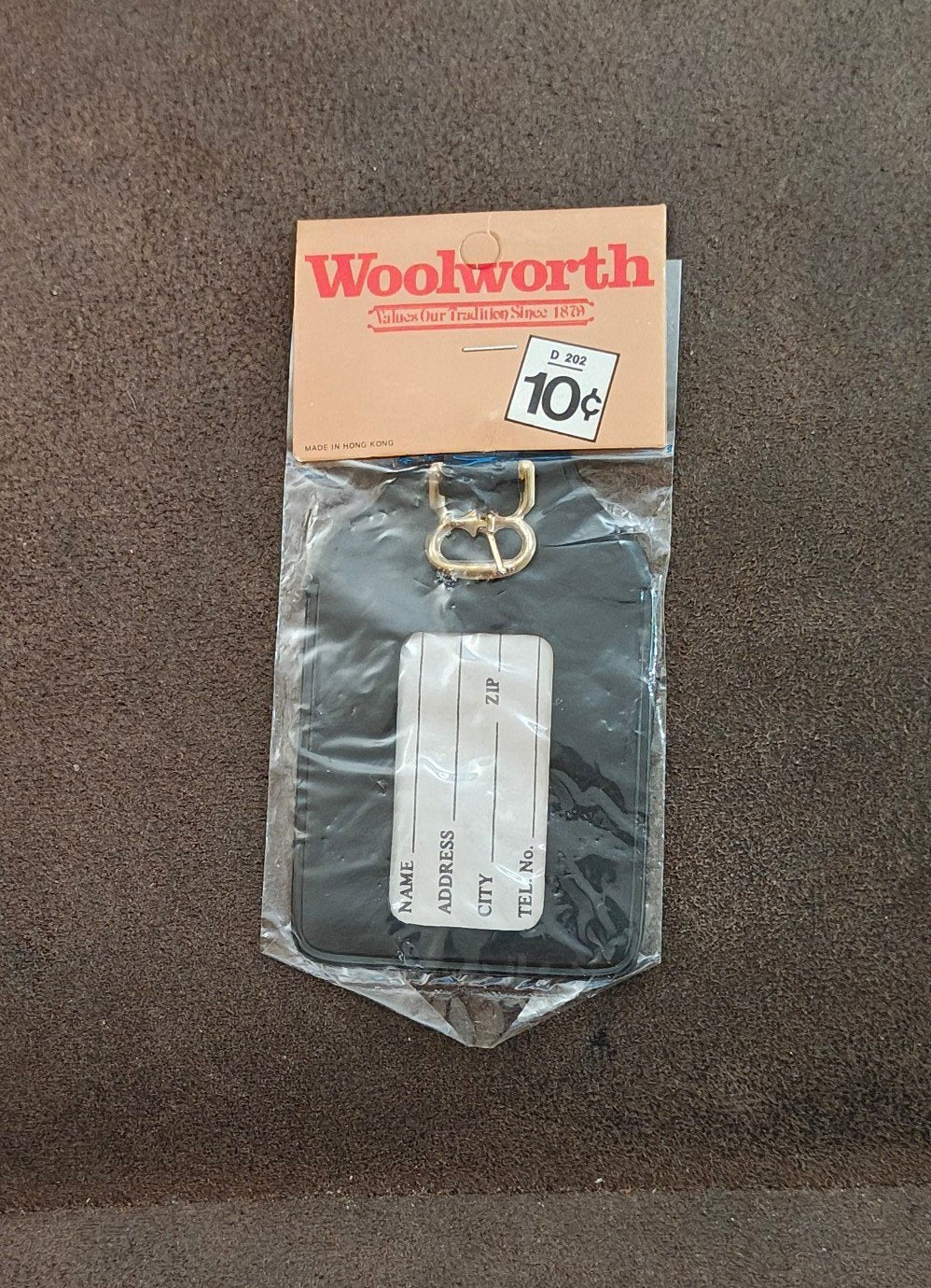 1960s/70s Woolworth Black Vinyl Luggage Tag NOS - Trinketmania-LV