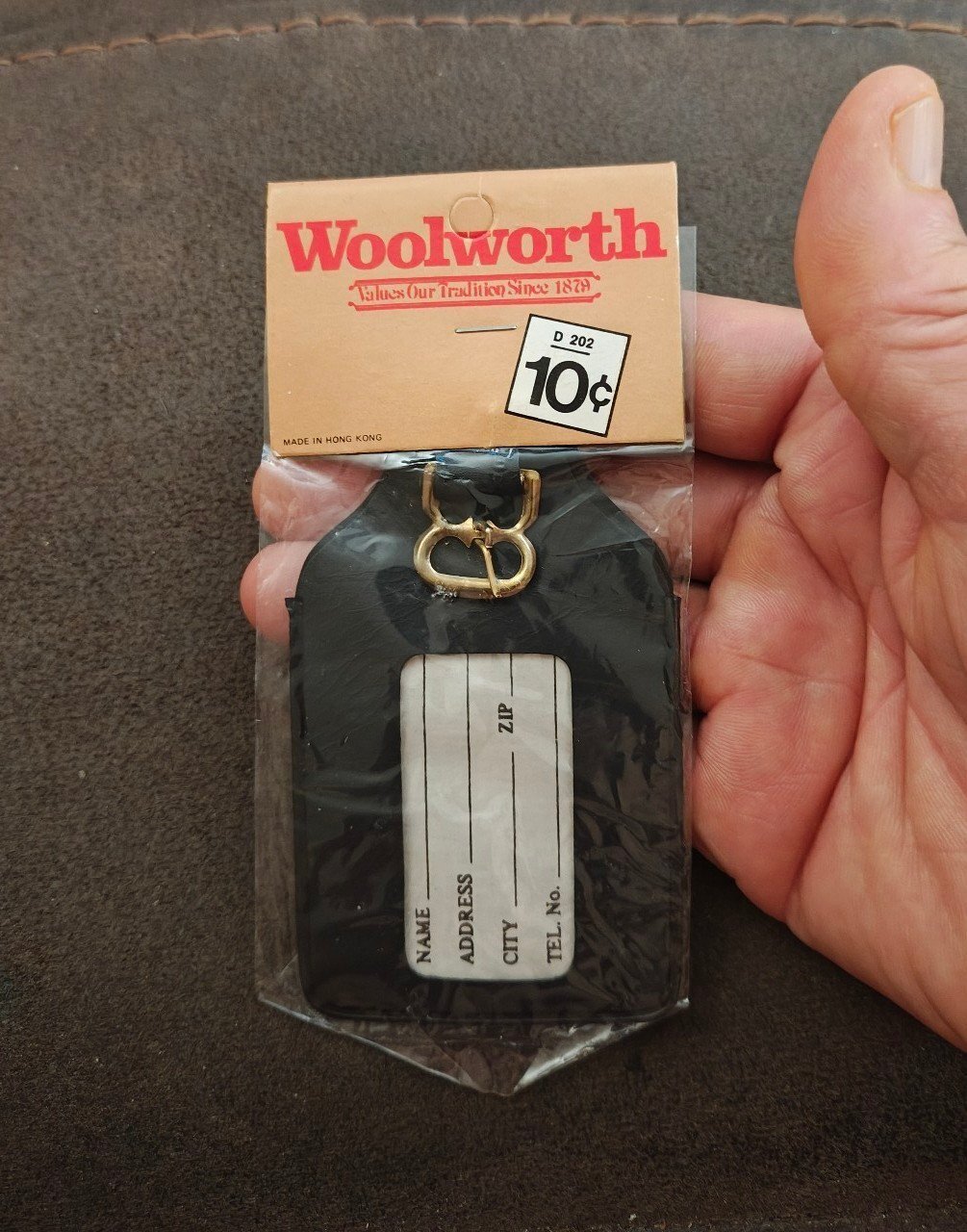 1960s/70s Woolworth Black Vinyl Luggage Tag NOS - Trinketmania-LV