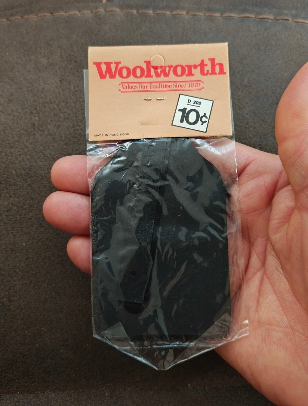 1960s/70s Woolworth Black Vinyl Luggage Tag NOS - Trinketmania-LV