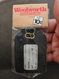 1960s/70s Woolworth Black Vinyl Luggage Tag NOS - Trinketmania-LV