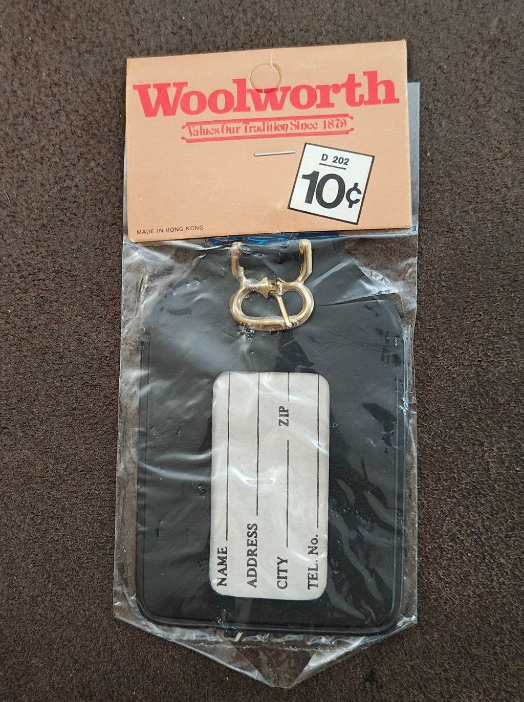 1960s/70s Woolworth Black Vinyl Luggage Tag NOS - Trinketmania-LV