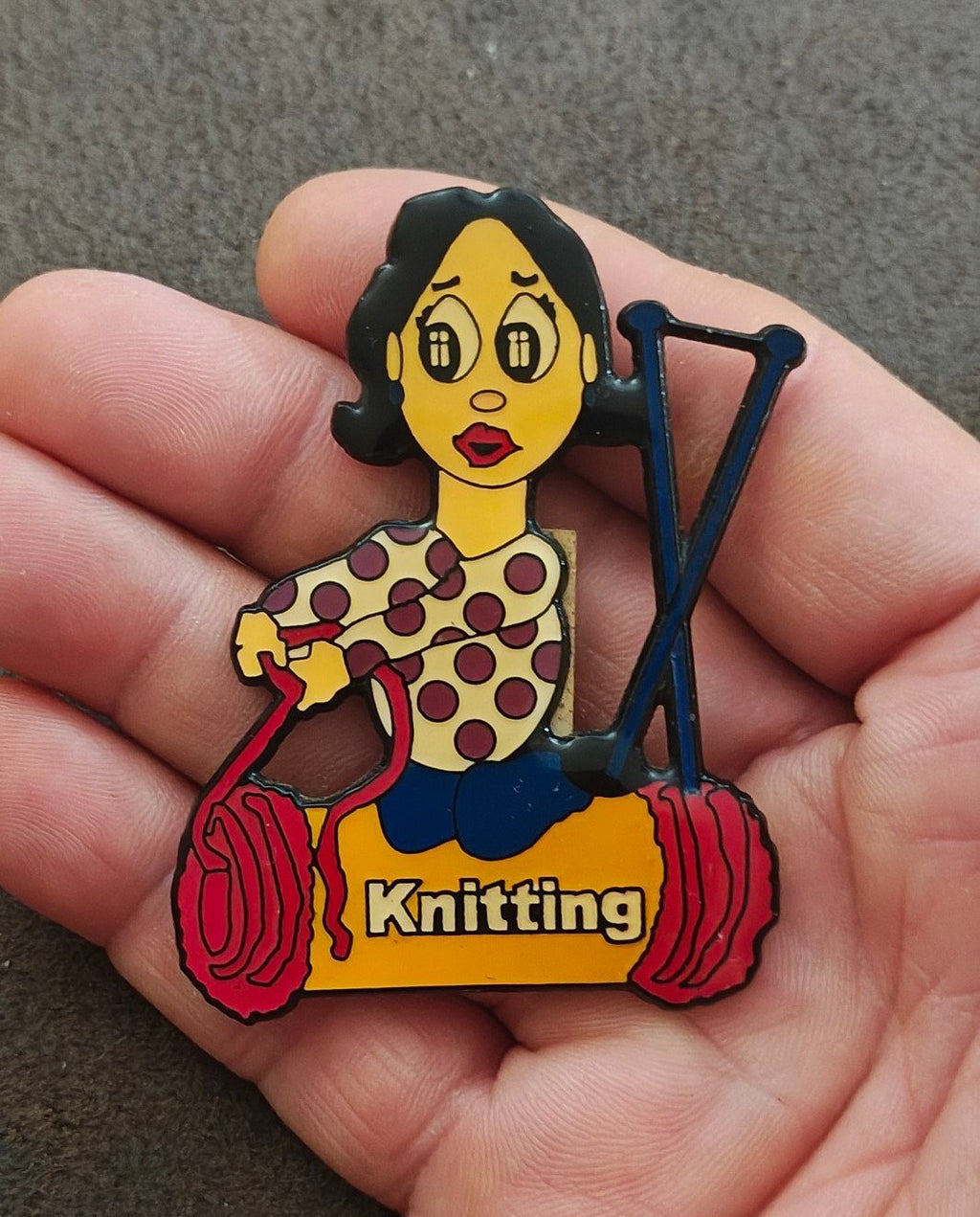 80s/90s Cartoon Woman Knitting Refrigerator Magnet