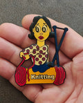 80s/90s Cartoon Woman Knitting Refrigerator Magnet
