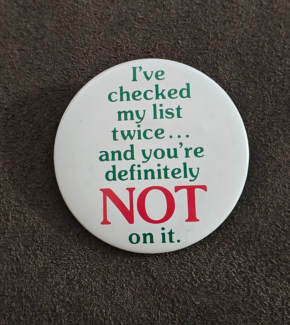 1980s Christmas Humorous Pin Button - Trinketmania-LV