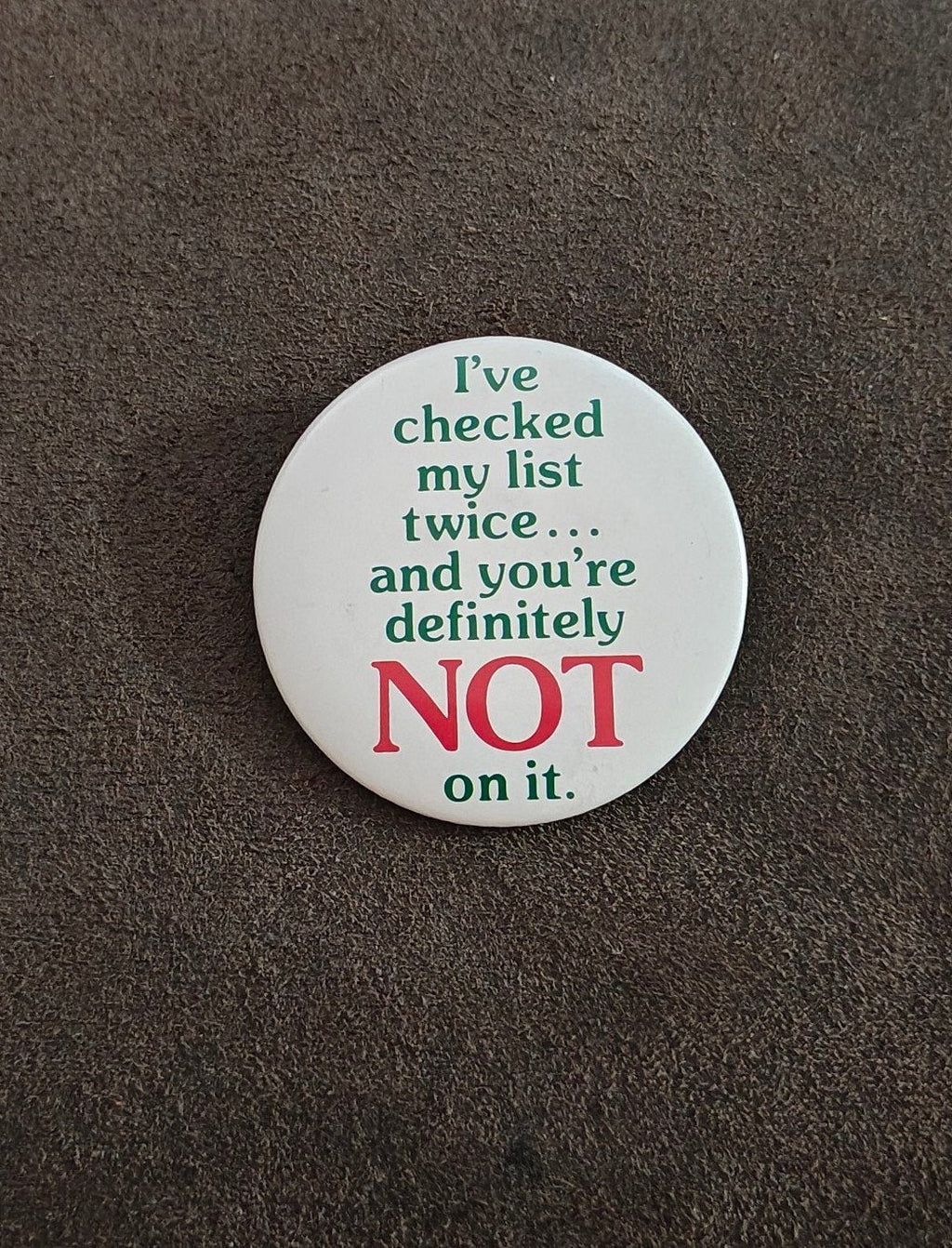 1980s Christmas Humorous Pin Button - Trinketmania-LV