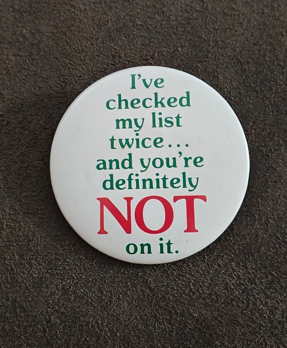 1980s Christmas Humorous Pin Button - Trinketmania-LV