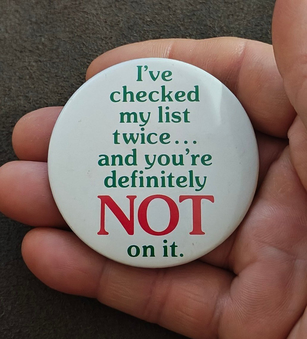 1980s Christmas Humorous Pin Button - Trinketmania-LV