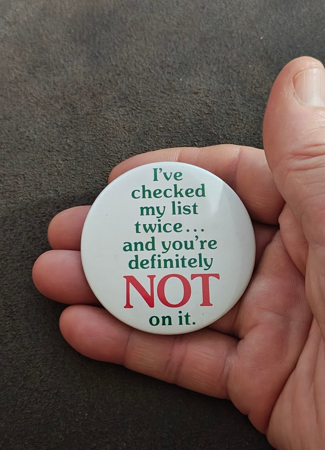 1980s Christmas Humorous Pin Button - Trinketmania-LV